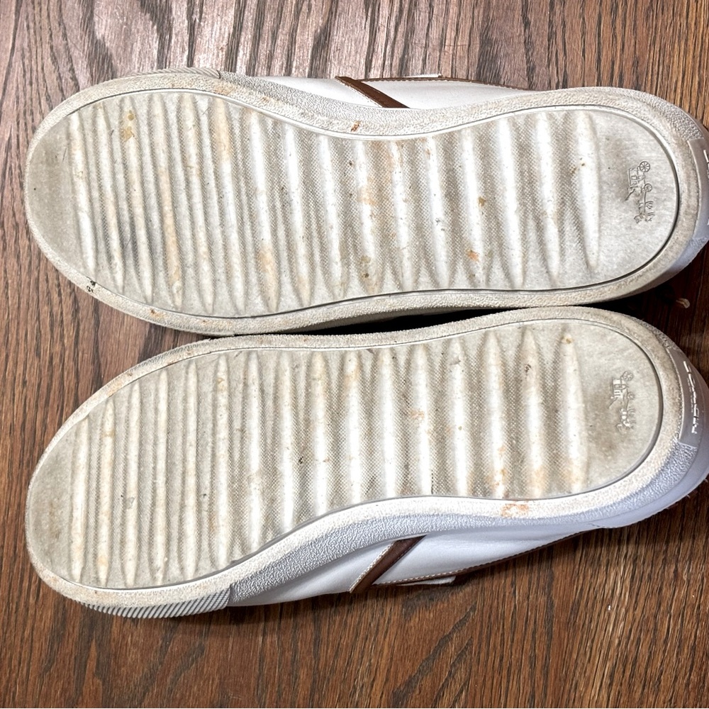 Coach Men’s Union Leather White,Brown Whip Stitched Detail At The Heel. Size 9.5 - Picture 13 of 14
